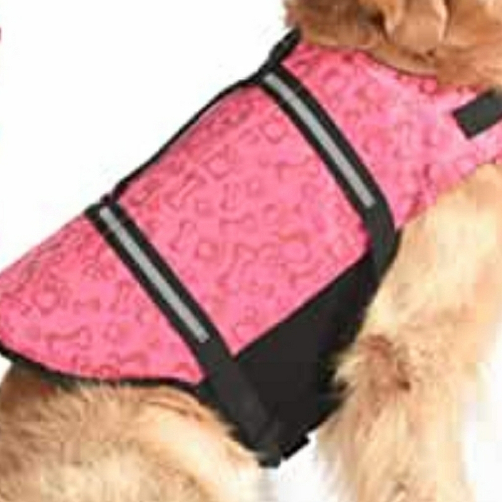 Dogcheer Ripstop Dog Life Jacket, Reflective & Adjustable Pink w/Bone Print XS